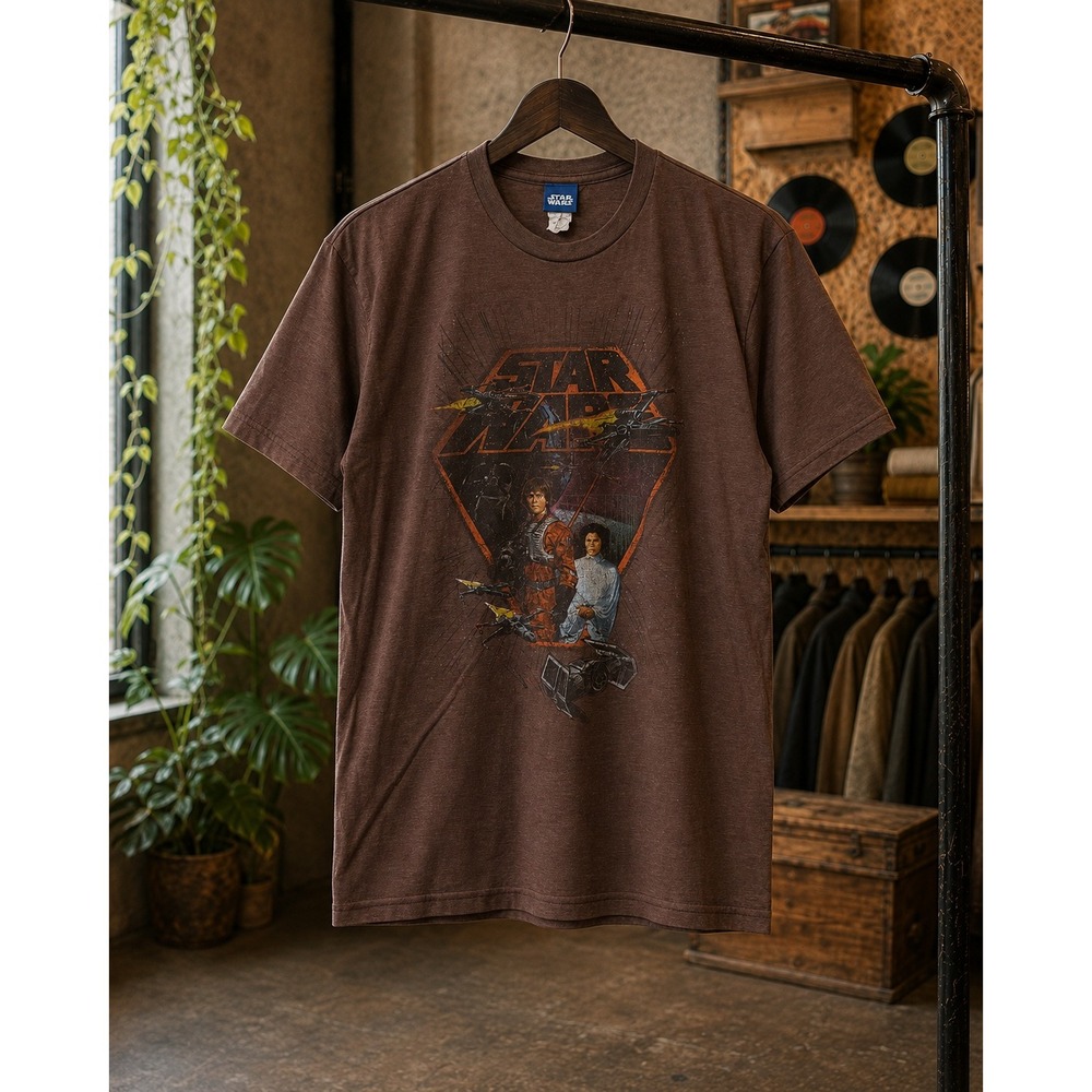 Star Wars Graphic Tee Mens Medium Brown Luke Leia X-Wing T-Shirt